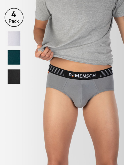 

DAMENSCH Men Pack Of 4 Solid Deodorizing Basic Briefs DAM-CTS-B-DRG-LW-IRB-SWB, Grey