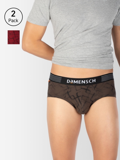 

DAMENSCH Men Pack Of 2 Printed Deodorizing Basic Briefs DAM-CTP-B-BRB-SNR, Brown