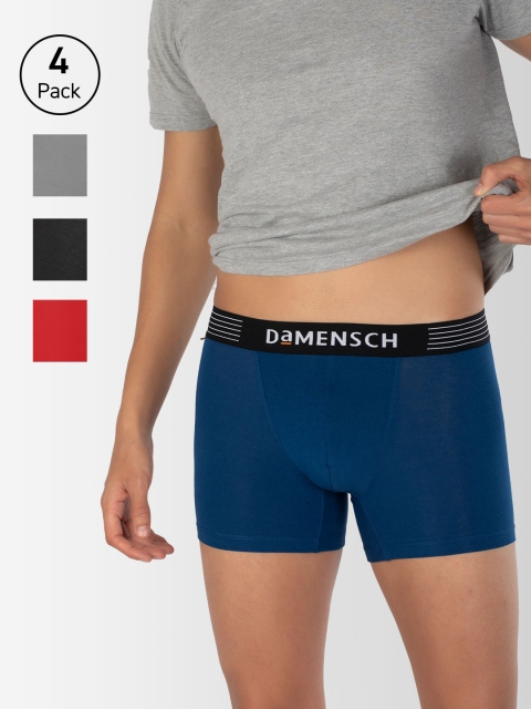 

DAMENSCH Men Pack Of 4 Solid Deo-Cotton Deodorizing Trunks DAM-CTS-T-PEB-DRG-TYR-SWB, Multi