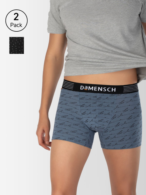 

DAMENSCH Men Pack Of 2 Printed Deo-Cotton Deodorizing Trunks DAM-CTP-T-WPB-SPB, Blue