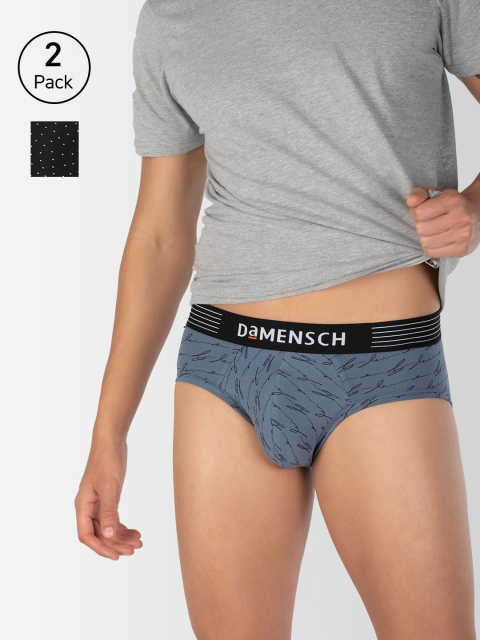 

DAMENSCH Men Pack Of 2 Printed Deodorizing Basic Briefs DAM-CTP-B-WPB-SPB, Blue