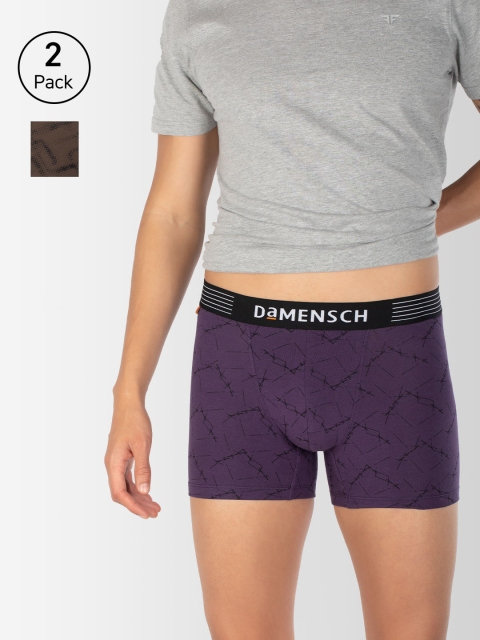 

DAMENSCH Men Pack Of 2 Printed Deo-Cotton Deodorizing Trunks DAM-CTP-T-PNP-BRB, Purple