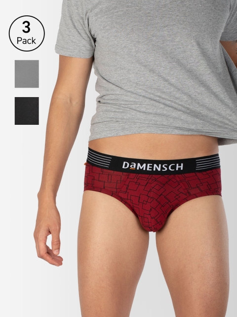 

DAMENSCH Men Pack of 3 Deo-Cotton Deodorizing Briefs DAM-CTM-B-SNR-DRG-SWB, Red