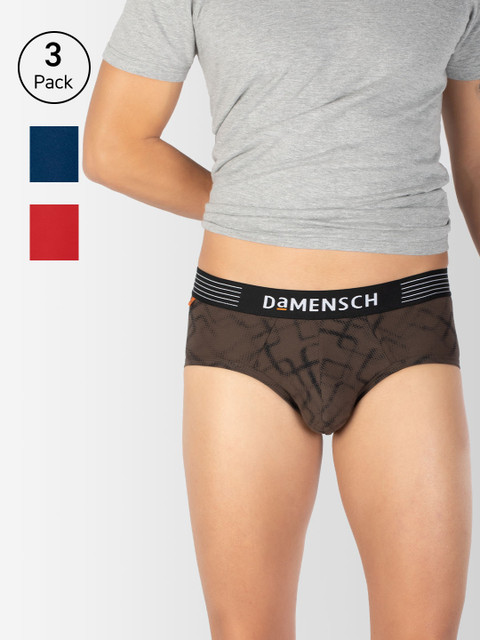 

DAMENSCH Men Pack Of 3 Deodorizing Basic Briefs DAM-CTM-B-BRB-PEB-TYR, Brown