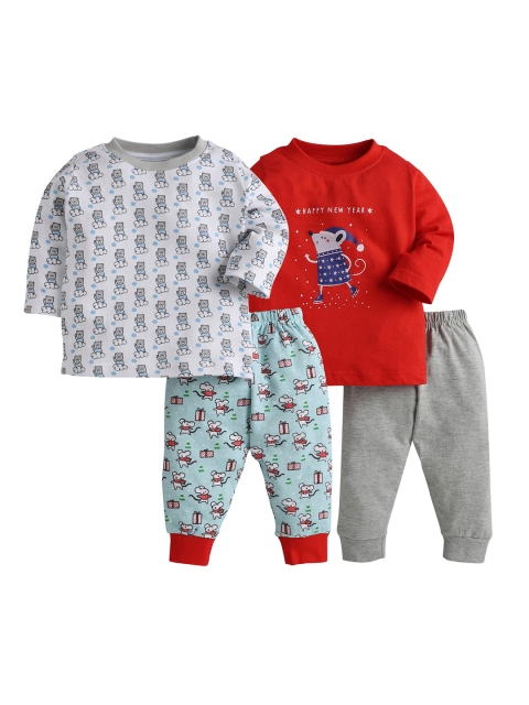 

BUMZEE Unisex Kids Pack Of 2 Printed Clothing Set, Red
