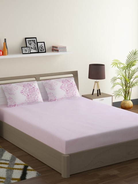 

SWAYAM Pink & White Woven-Design 210 TC Cotton Double King Bedsheet With 2 Pillow Covers