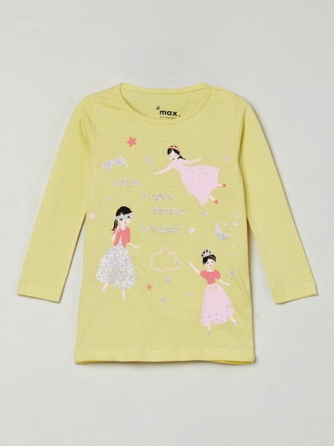 

max Girls Yellow Printed Round Neck T-shirt