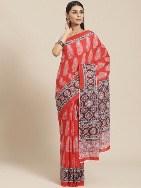 

Libas Red & White Pure Cotton Printed Saree