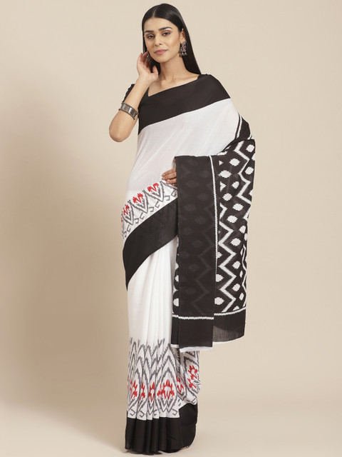 

Libas White & Black Pure Cotton Abstract Print Saree