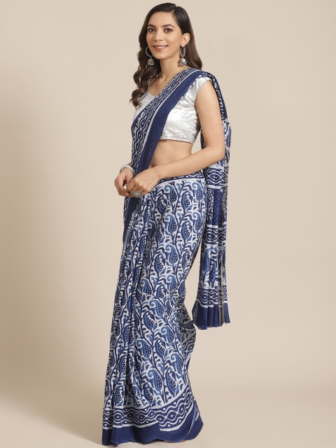 

Libas Blue & White Pure Cotton Floral Print Saree