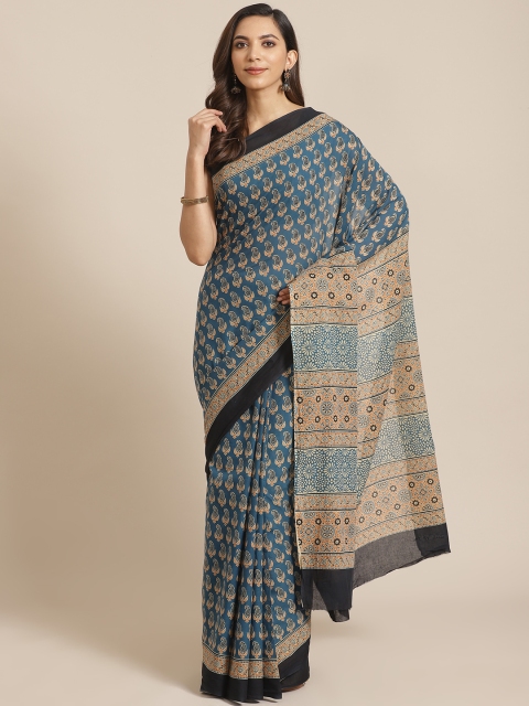 

Libas Blue & Black Pure Cotton Paisley Printed Saree
