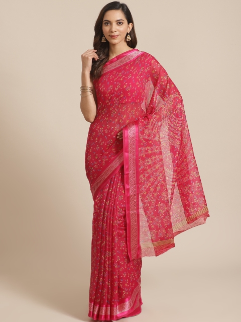 

Libas Pink & Green Pure Cotton Floral Print Saree