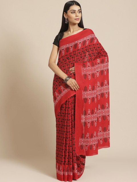 

Libas Red & Black Pure Cotton Floral Print Saree