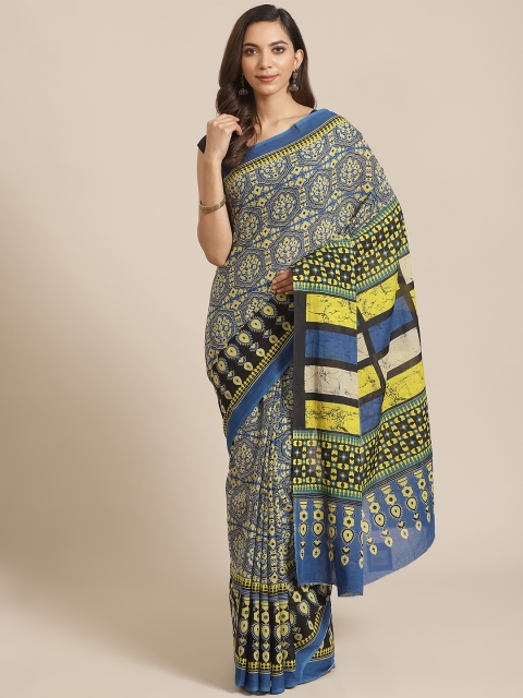 

Libas Blue & Yellow Pure Cotton Ethnic Motifs Print Saree