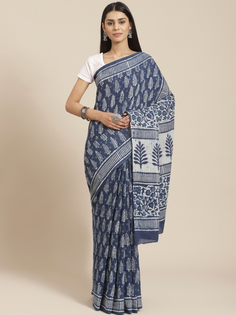 

Libas Blue & White Pure Cotton Ethnic Motif Print Saree