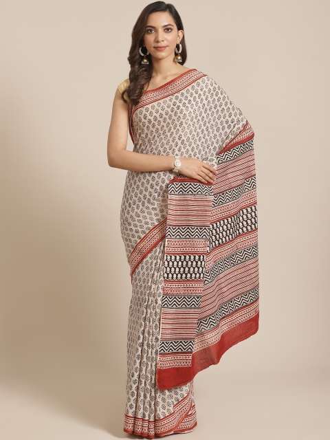 

Libas Off-White & Black Pure Cotton Printed Saree