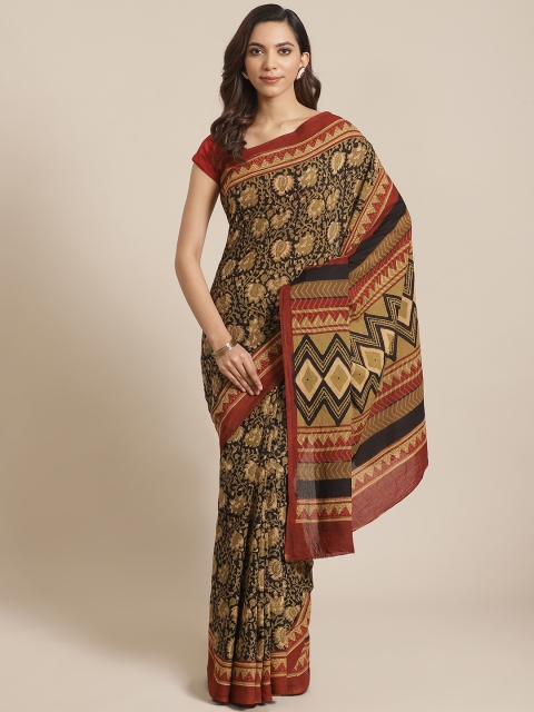 

Libas Black & Olive Green Pure Cotton Printed Saree