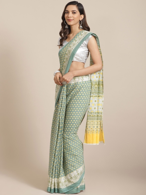 

Libas Green & Yellow Pure Cotton Ethnic Motifs Print Saree