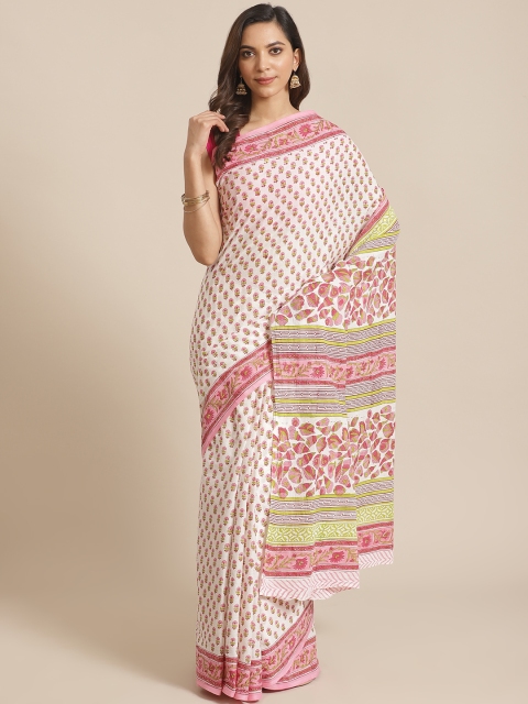 

Libas White & Pink Pure Cotton Printed Saree