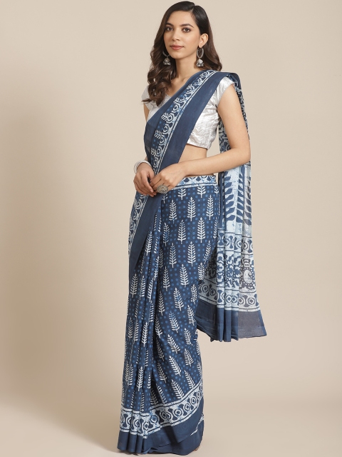 

Libas Navy Blue & White Pure Cotton Printed Saree