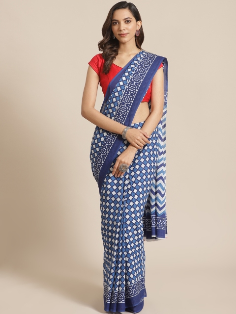 

Libas Navy Blue & White Pure Cotton Printed Saree