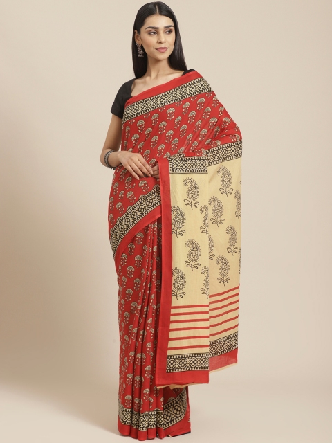 

Libas Red & Beige Pure Cotton Ethnic Motif Print Saree