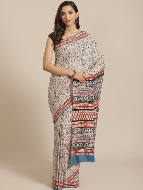 

Libas Beige & Black Pure Cotton Printed Saree