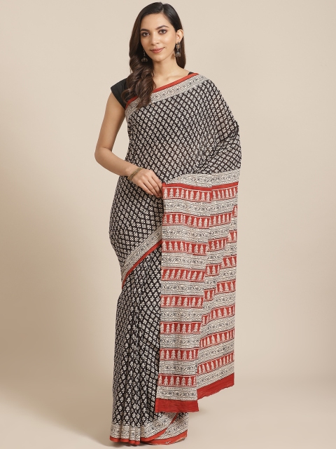 

Libas Black & Off-White Pure Cotton Ethnic Motif Print Saree