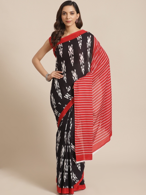 

Libas Black & Red Pure Cotton Geometric Print Saree