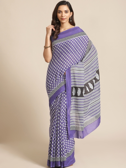 

Libas Blue & White Pure Cotton Ethnic Motifs Print Saree