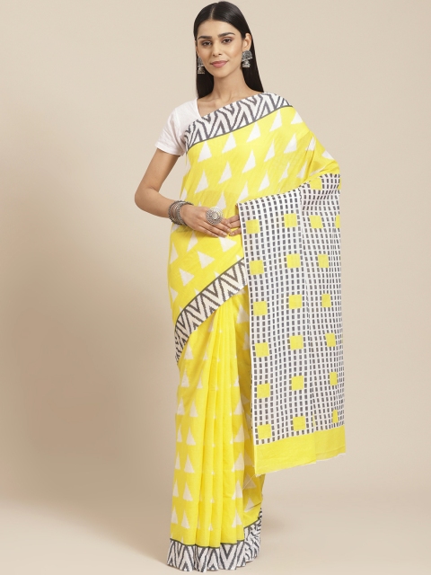 

Libas Yellow & White Pure Cotton Geometric Print Saree