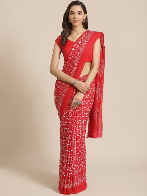 

Libas Red & White Pure Cotton Printed Saree