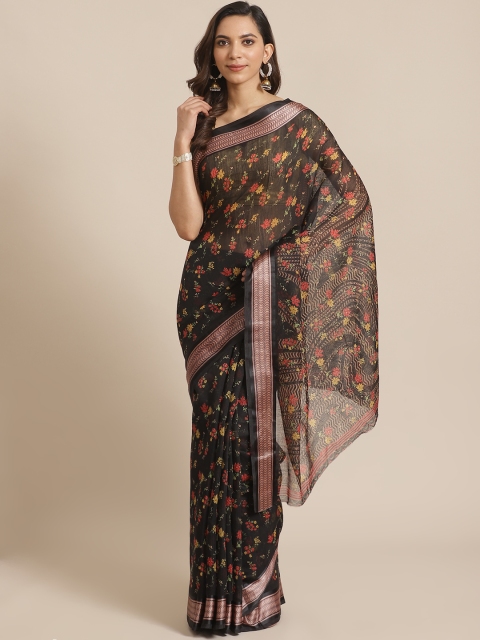 

Libas Black & Pink Pure Cotton Floral Print Saree