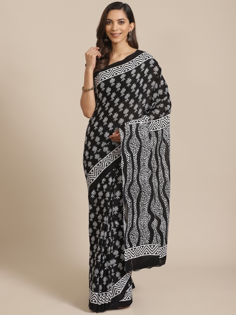 

Libas Black & White Pure Cotton Ethnic Motif Print Saree