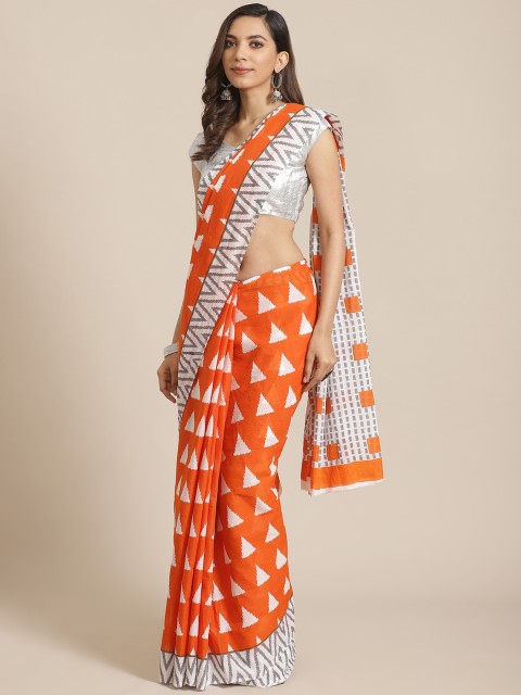 

Libas Orange & White Pure Cotton Printed Saree