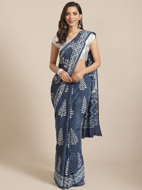 

Libas Blue & White Pure Cotton Floral Print Saree
