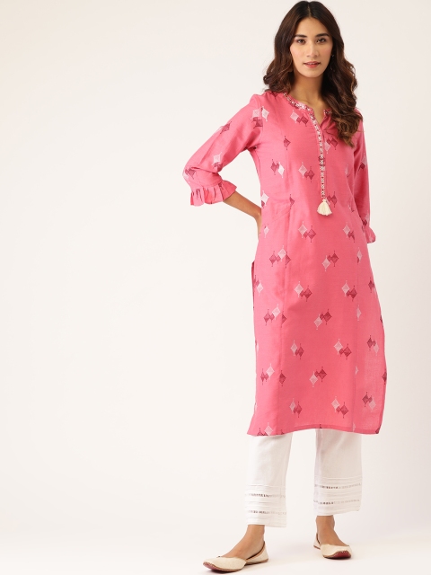 

Laabha Women Pink & White Printed Pure Cotton Kurta with Trousers