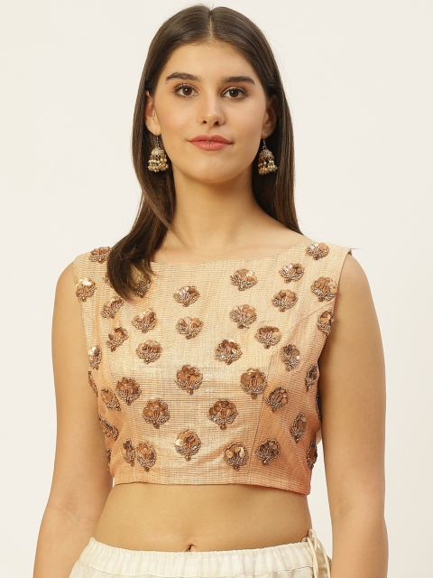 

Studio Shringaar Golden Sequinned Embellished Readymade Saree Blouse, Gold