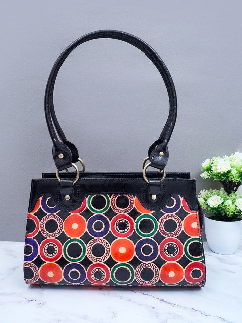 

Golden Peacock Multicoloured & Black Printed Handheld Bag, Multi