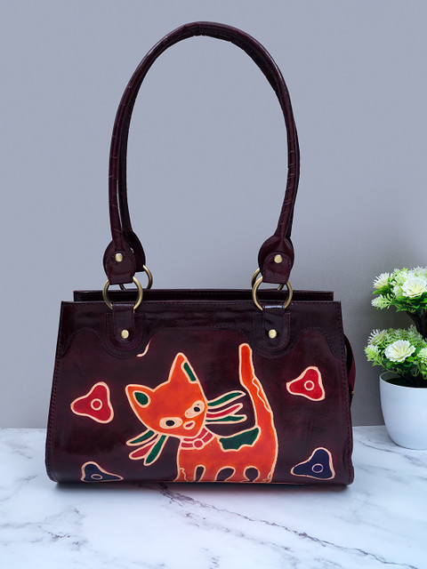 

Golden Peacock Burgundy & Orange Printed Handheld Bag