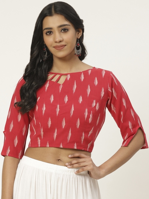 

Studio Shringaar Women Red & White Ikkat Print Saree Blouse