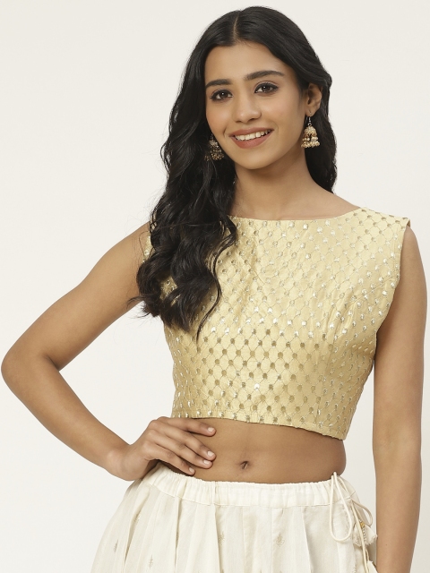 

Studio Shringaar Women Off-White & Golden Embroidered Saree Blouse, Cream