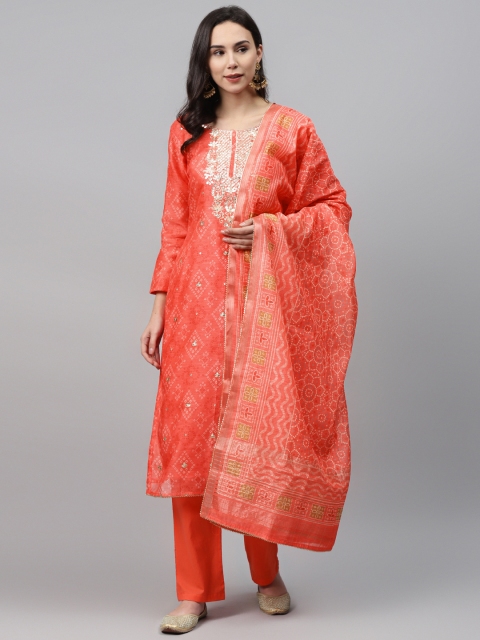

Readiprint Fashions Coral Orange Bandhani Print Unstitched Dress Material