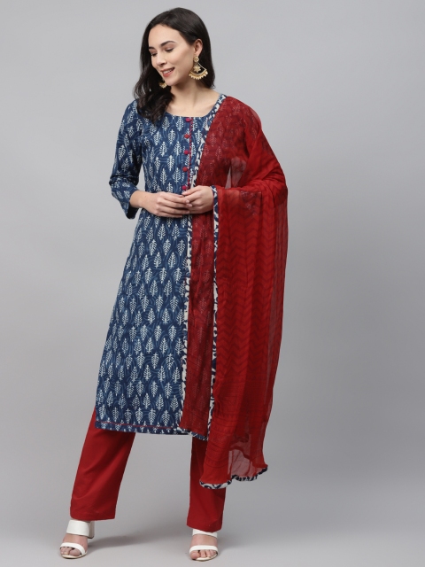 

Readiprint Fashions Navy Blue & Maroon Printed Unstitched Dress Material