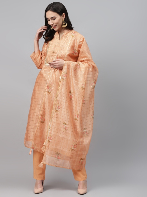 

Readiprint Fashions Peach-Coloured & Golden Printed Unstitched Dress Material