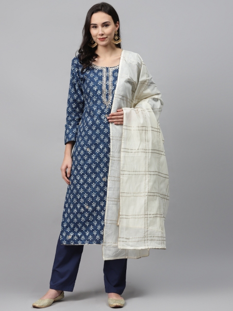 

Readiprint Fashions Blue & Off-White Printed Unstitched Dress Material
