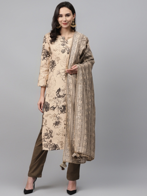 

Readiprint Fashions Beige & Brown Floral Printed Unstitched Dress Material