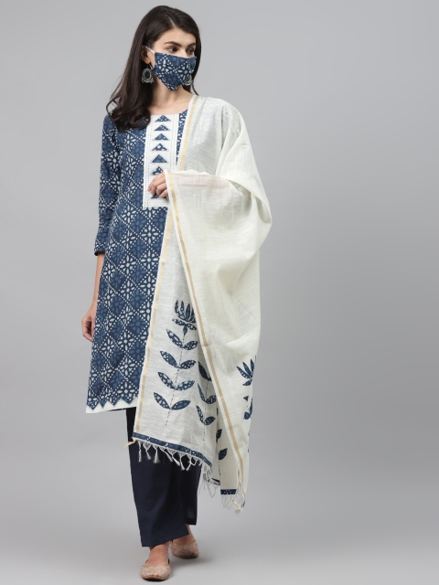 

Readiprint Fashions Navy Blue Off-White Cotton Blend Unstitched Dress Material