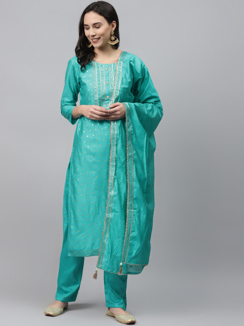 

Readiprint Fashions Blue & Golden Polka Dot Printed Unstitched Dress Material