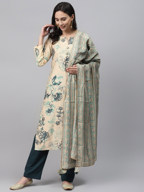

Readiprint Fashions Beige & Navy Blue Floral Printed Unstitched Dress Material